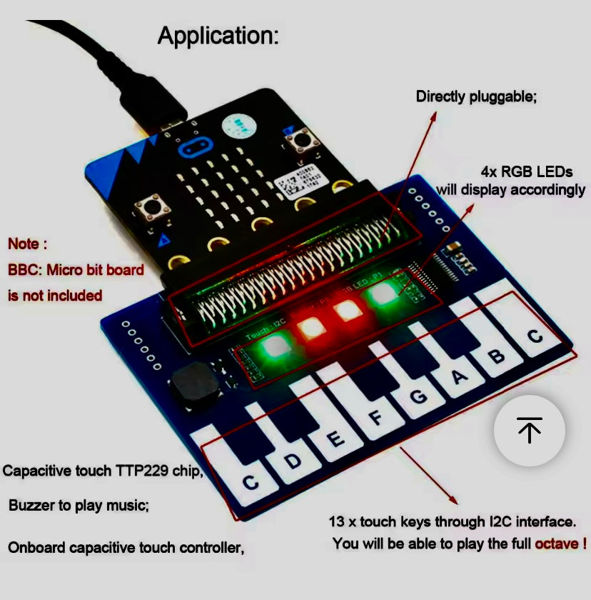 micro:bit Expansion Board Mini Piano Music Expansion Board Fun Colorful RGB Lights/Buzzer/Keypad I2C Interface Communication