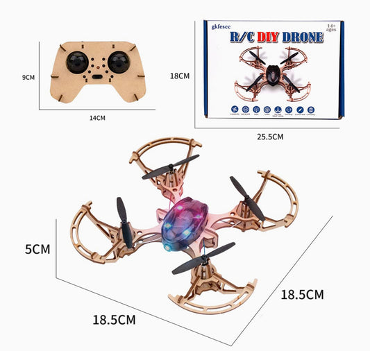 XYQ-6 DIY Wooden Drone with HD Camera (App) - For Kids age 14+ or Beginner 2.4GHz RC Quadcopter with altitude hold,Headless Mode,3D Flip and One Key lift