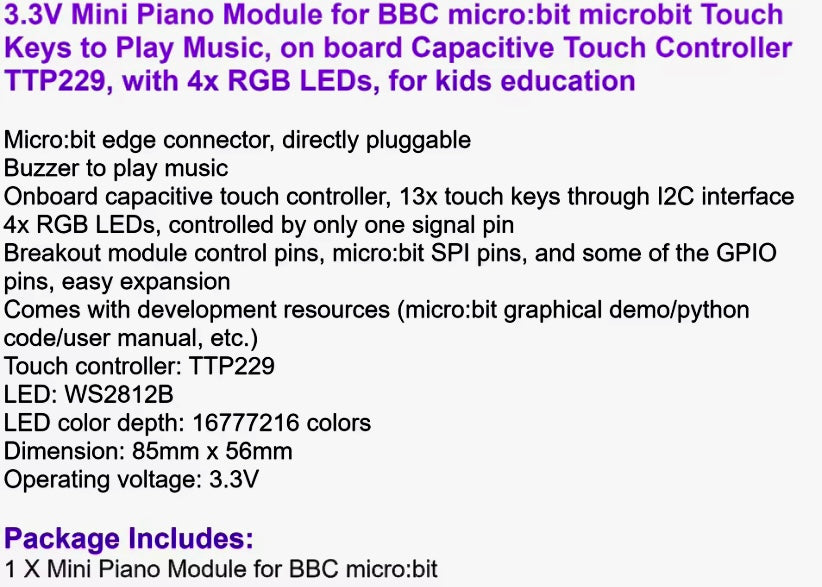 micro:bit Expansion Board Mini Piano Music Expansion Board Fun Colorful RGB Lights/Buzzer/Keypad I2C Interface Communication