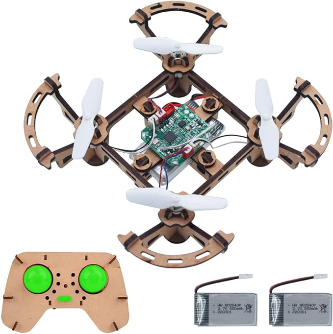 DIY Mini Wooden Drone RC Quadcopter Building STEM Kits for Kids or Beginner, School Educational Science Kits Remote Control