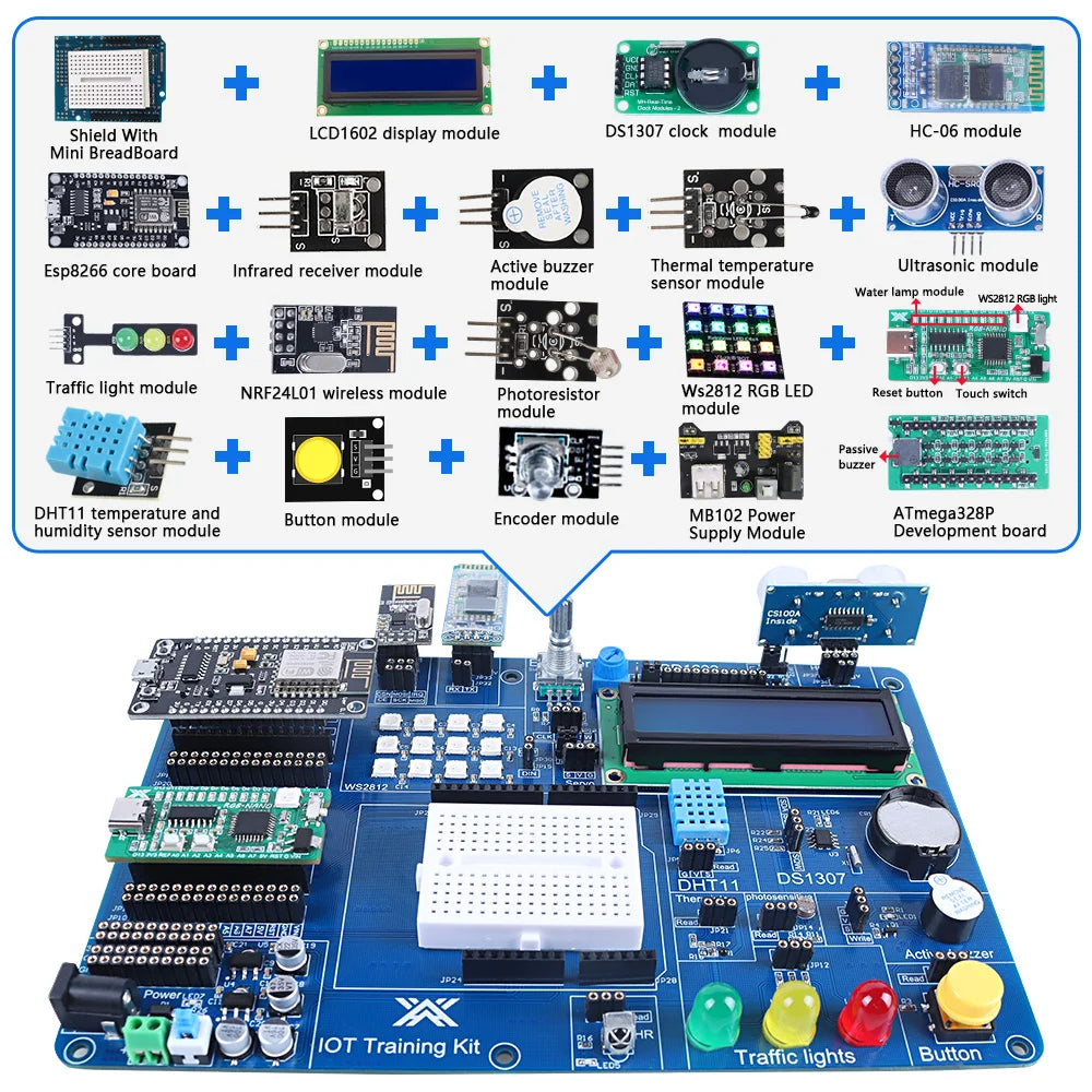 Starter IoT Kit for Arduino Programming Learning Project, Full Version DIY Fun Multifunction Educational Circuit Board Component